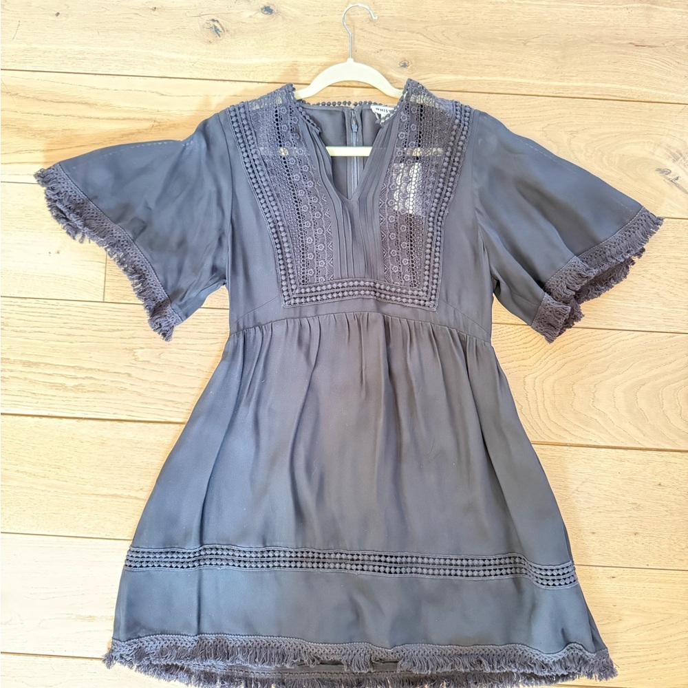 Whistles Black Crochet-Trim Mini Dress with V-Neck